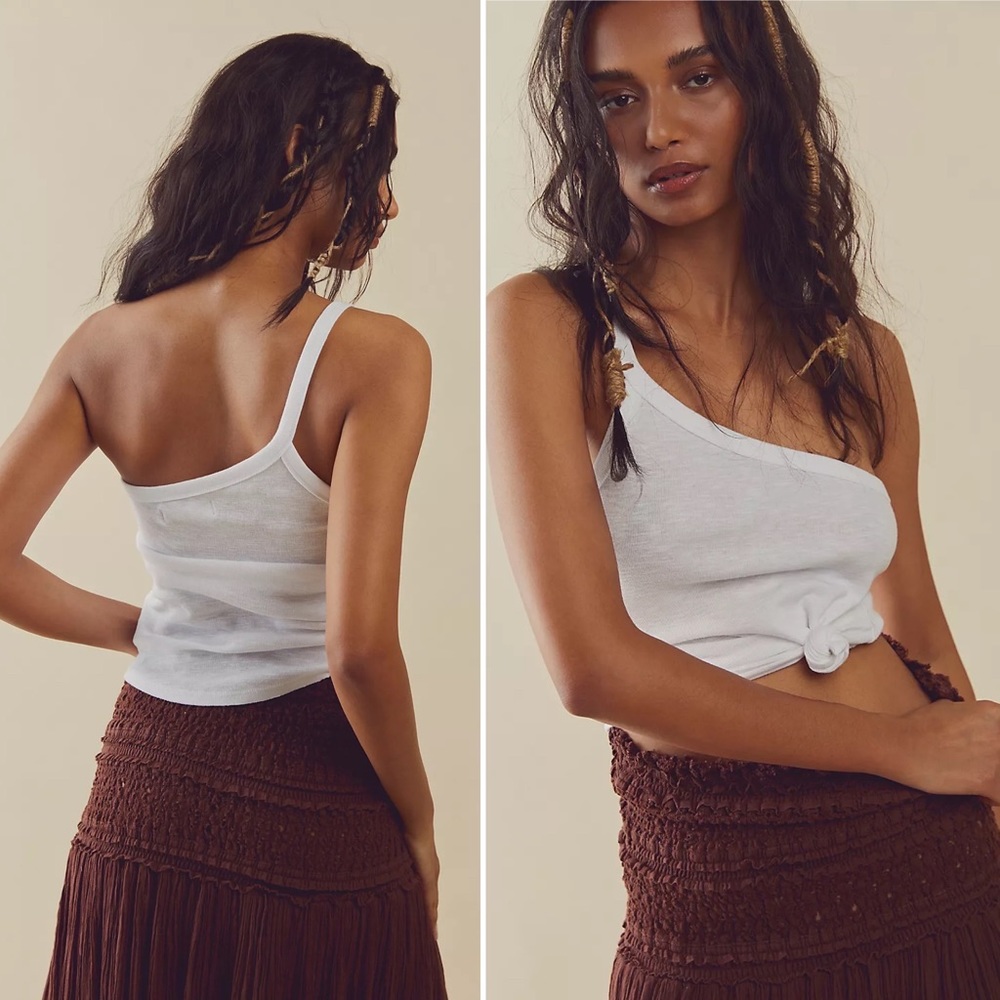 Free People White One-Shoulder Tank Top